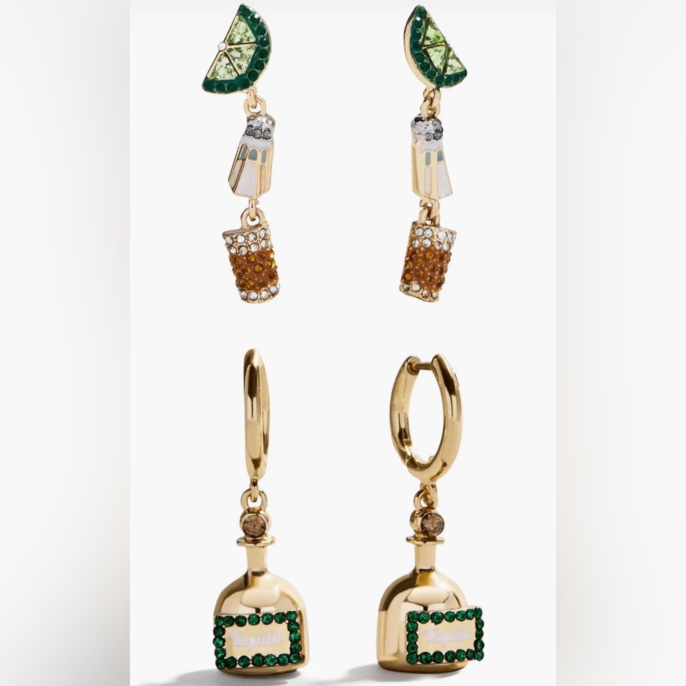 Baublebar ‘On The Rocks’ Tequila Bottles & Shot Glasses Lime Salt Set of 2 Studs